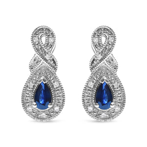 .925 Sterling Silver 4.5 x 3mm Pear Sapphire Gemstone and Diamond Accent Infinity Drop Stud Earrings (H-I Color, SI1-SI2 Clarity)