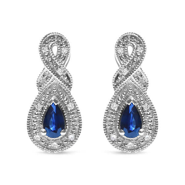 .925 Sterling Silver 4.5 x 3mm Pear Sapphire Gemstone and Diamond Accent Infinity Drop Stud Earrings (H-I Color, SI1-SI2 Clarity)