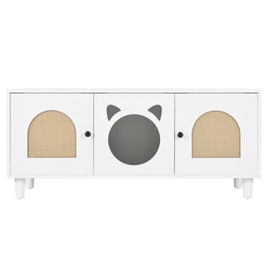 Furniture Style Cat Cabinet Cat Litter Box With Sisal Scratching Door - Cream White
