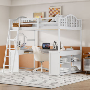 Loft Bed With Drawers, Cabinet, Shelves With Desk