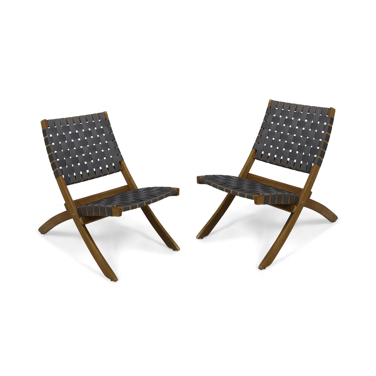 Solidago Outdoor And Strapping Belt Folding Chairs (Set of 2) - Black / Brown