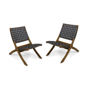 Solidago Outdoor And Strapping Belt Folding Chairs (Set of 2) - Black / Brown
