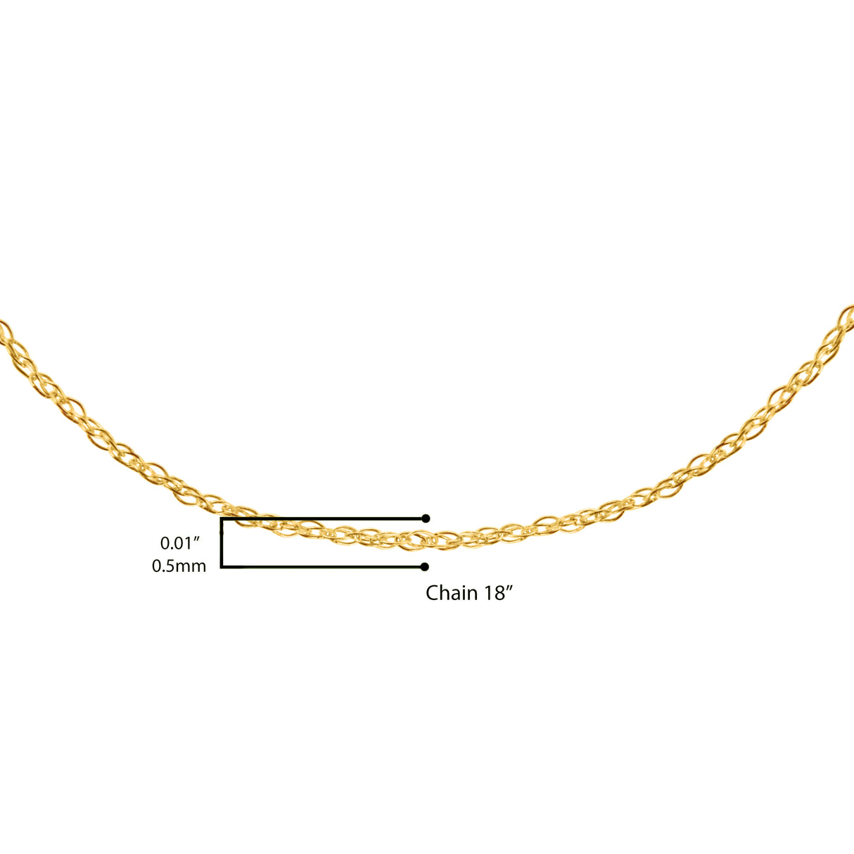Solid 10K Yellow Gold 0.5mm Slim and Dainty Unisex 18" Rope Chain Necklace