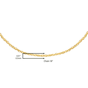 Solid 10K Yellow Gold 0.5mm Slim and Dainty Unisex 18" Rope Chain Necklace