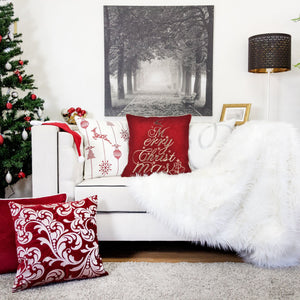 Red Velvet Christmas Throw Pillow with Merry Christmas Embroidery