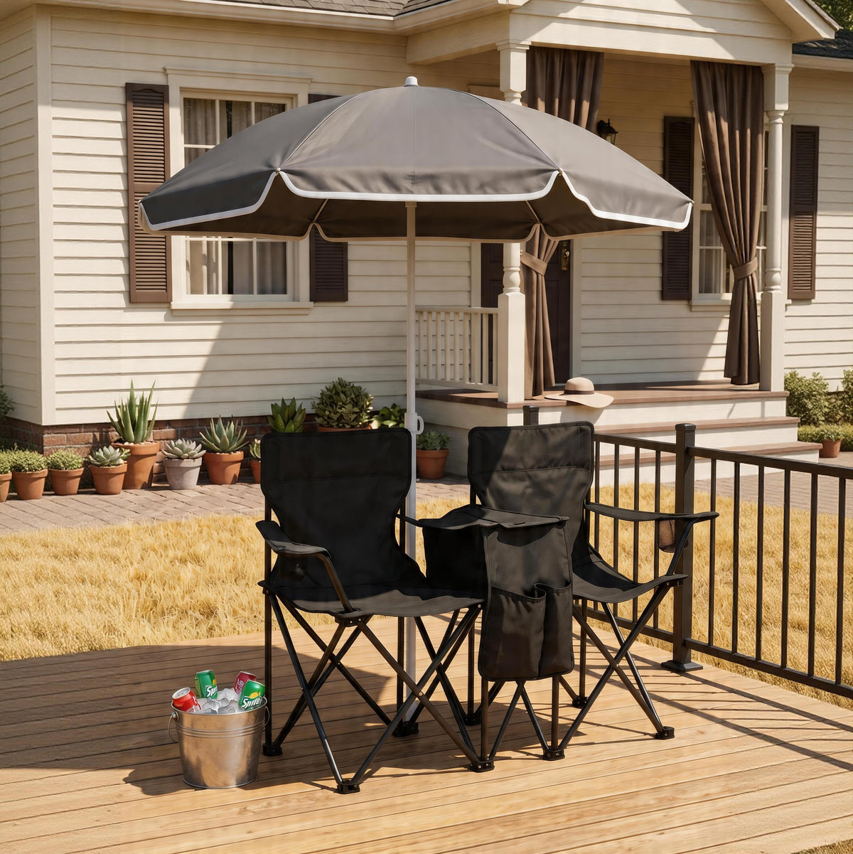 Portable Folding Picnic Chair Set with Umbrella – Oxford Fabric