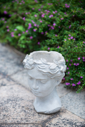Greek Style Cement Head Planter Indoor Outdoor Home, Garden Decor - Gray