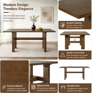 7-Piece Dining Table Set, Mid-Century 71" Rubber Wood