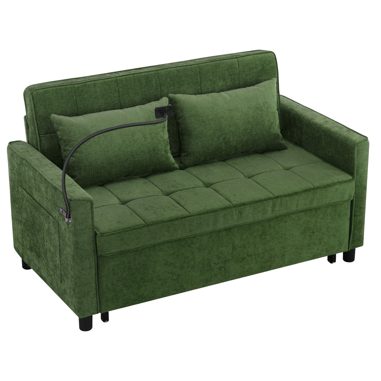 Loveseat Sofa Bed Sleeper With Reversible Backrest, Side Pockets, USB Ports, Phone Holder