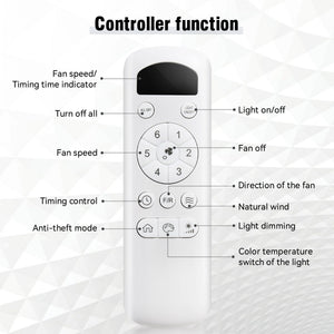 Ceiling Fan With 3 Color Dimmable 5 Blades Remote Control Reversible DC Motor And LED Light - Black