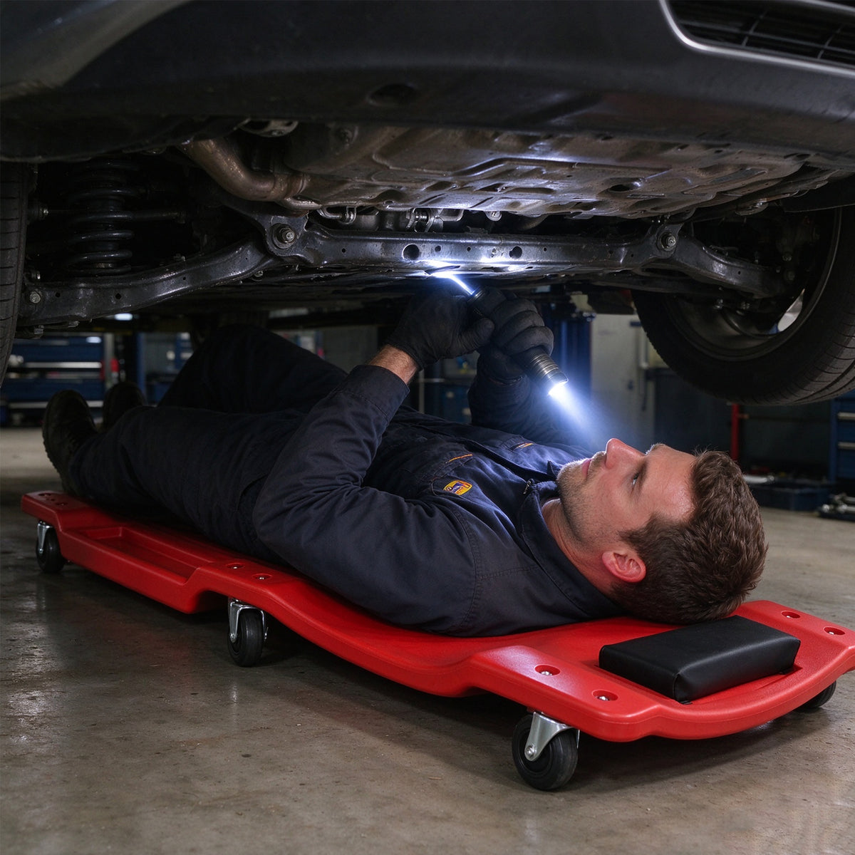 40-Inch Low-Profile Garage Creeper with Padded Headrest, Red