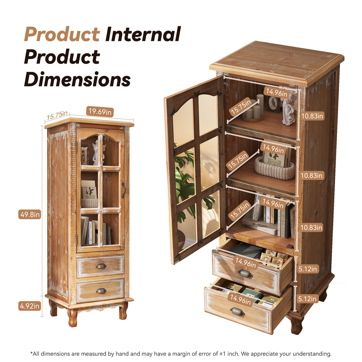 Rustic Wooden Storage Cabinet with Decorative Cutout Door & 2 Drawers