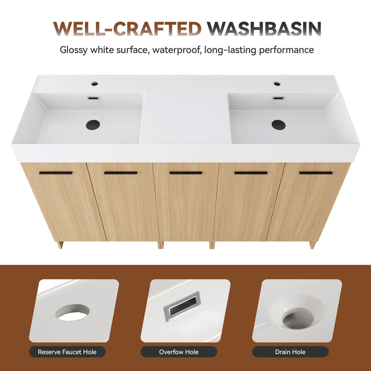 60" Double Sink Bathroom Vanity Set with Tall Cabinet