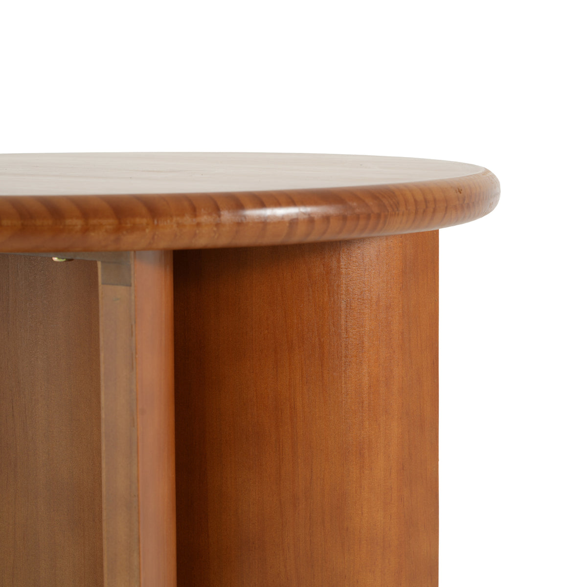 Walnut Finish Pine Wood Round Side Table with Unique Fan-Shaped Legs