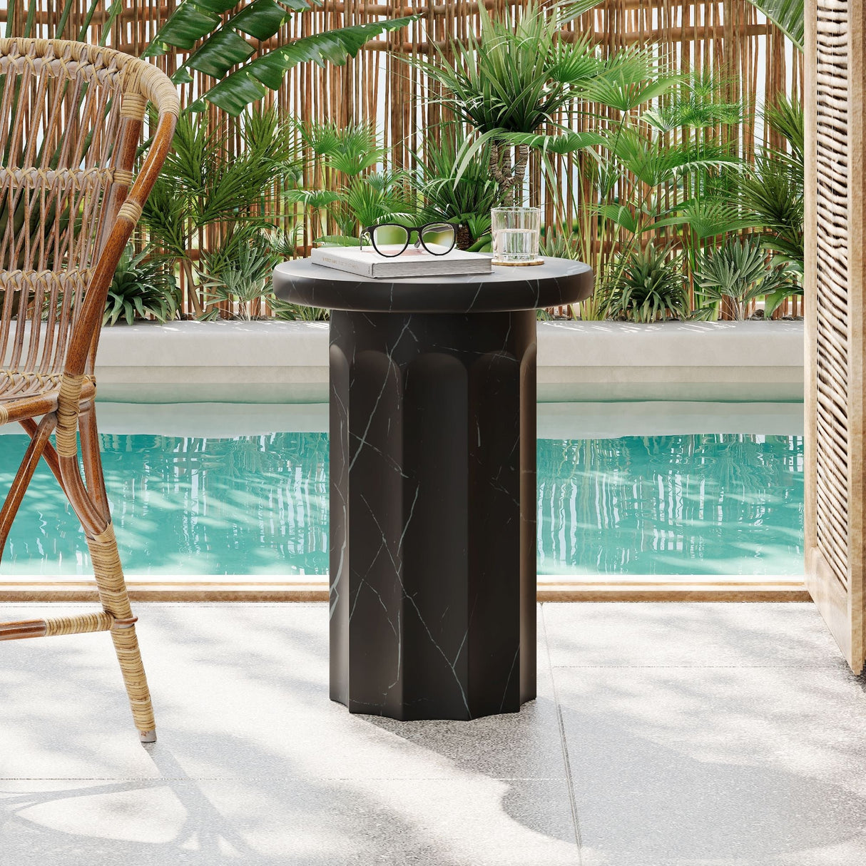 Outdoor Lightweight Concrete BMarble Effect Side Table, Living Room End Table - Black / Marble - Best Buy Furniture