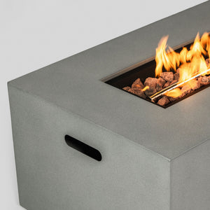 Propane Gas Fire Pit Table, 50000 Btu Rectangular With Glass Wind Guard For Outside - Gray