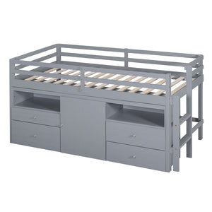 Loft Bed With 4 Drawers, Underneath Cabinet And Shelves