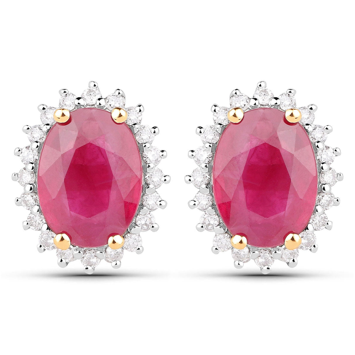 3.14 Carat Genuine Ruby and White Diamond 14K Yellow Gold Earrings