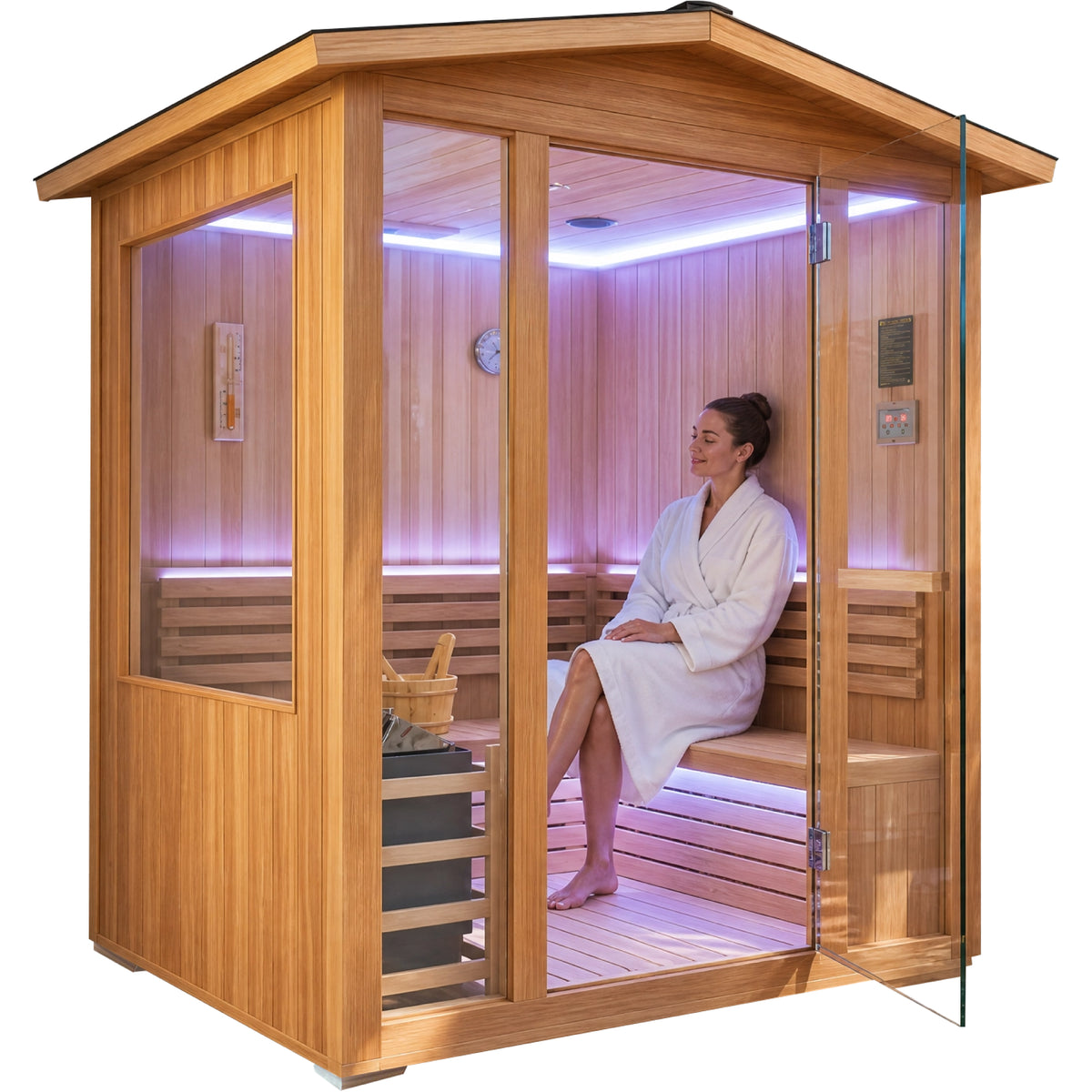 6000W Outdoor Traditional Steam Sauna with Cedar Wood for 4 People