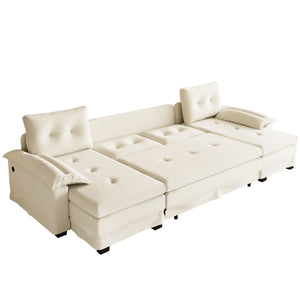 U-Shaped Sleeper Sofa With Pull Out Bed, Removable Armrests & USB Ports For Living Room