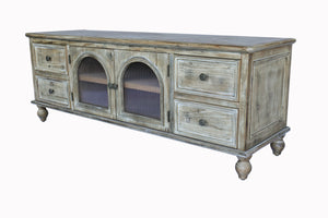 60" Farmhouse TV Stand with 4 Drawers & 2 Glass Doors