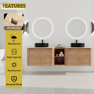 72" Wall-Mounted Bathroom Vanity With Ceramic Art Sink