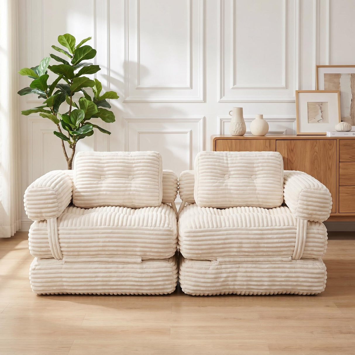 Boneless Foldable Floor Sofa Bed with Armrest & Pillows