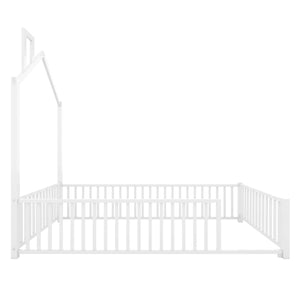 Metal House Platform Bed With Guardrail And Chimney