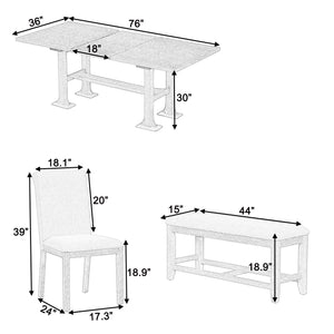 TOPMAX Farmhouse 6-Piece Extendable Dining Table Set