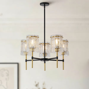5 Light Chandelier, Textured Glass Pendant Light, (Not Including The Bulb) For Living Room - Black / Gold