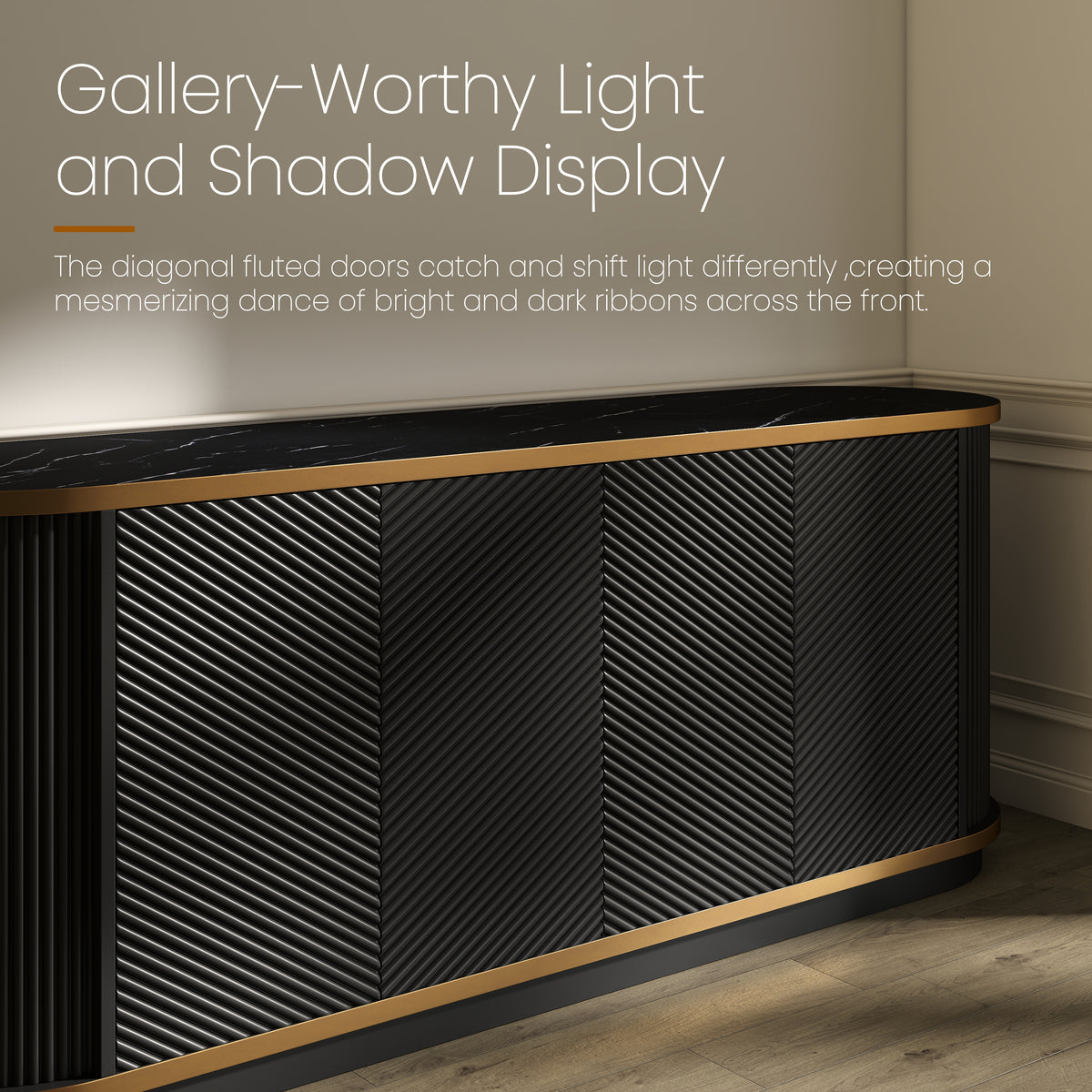 63" Diagonal Fluted Sideboard Cabinet with Storage