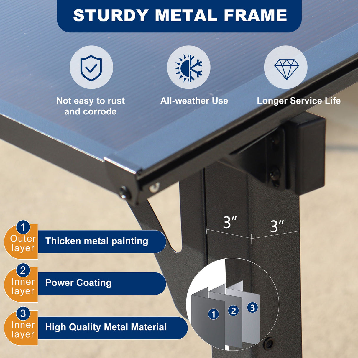 Wall Mounted Outdoor Pergola Gazebo, Heavy Duty Metal Awning With Roof