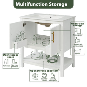Elegant Bathroom Vanity With Ceramic Sink And Versatile Storage