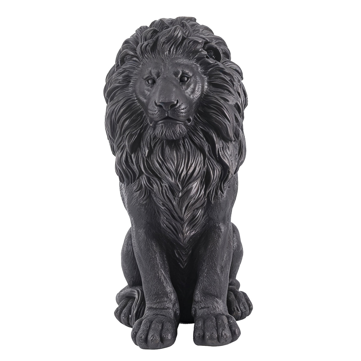 Elegant Sitting Lion Statue with Matte Black Finish - 20.67 Inches