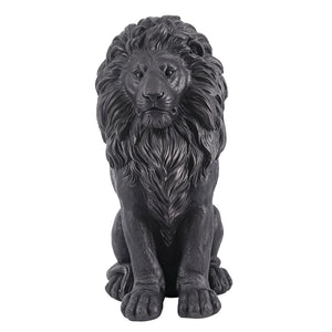 Elegant Sitting Lion Statue with Matte Black Finish - 20.67 Inches