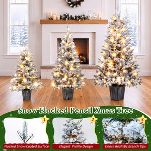 3-Piece Flocked Pre-Lit Christmas Tree Set