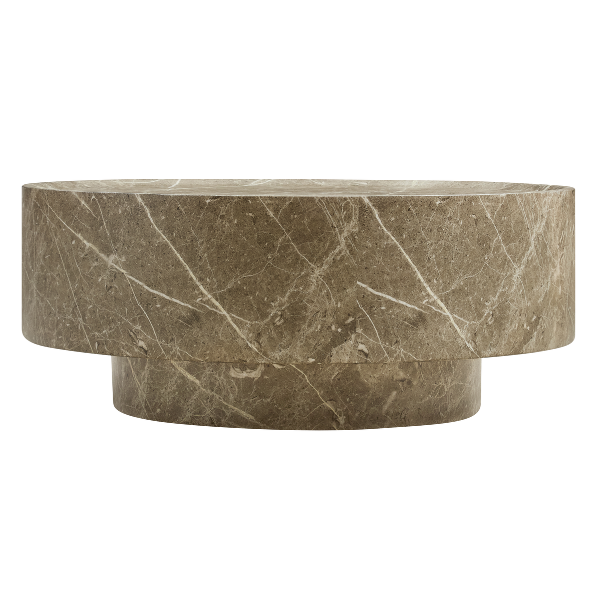 Travertine-Look Round Coffee Table, 31.5-Inch, Brown