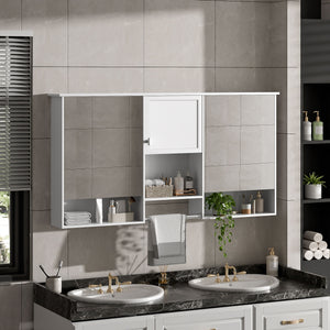 Wall-Mount 3-In-1 Mirror Cabinet With Adjustable Shelf, Soft-Closing Hinges, Rectangular Design - White