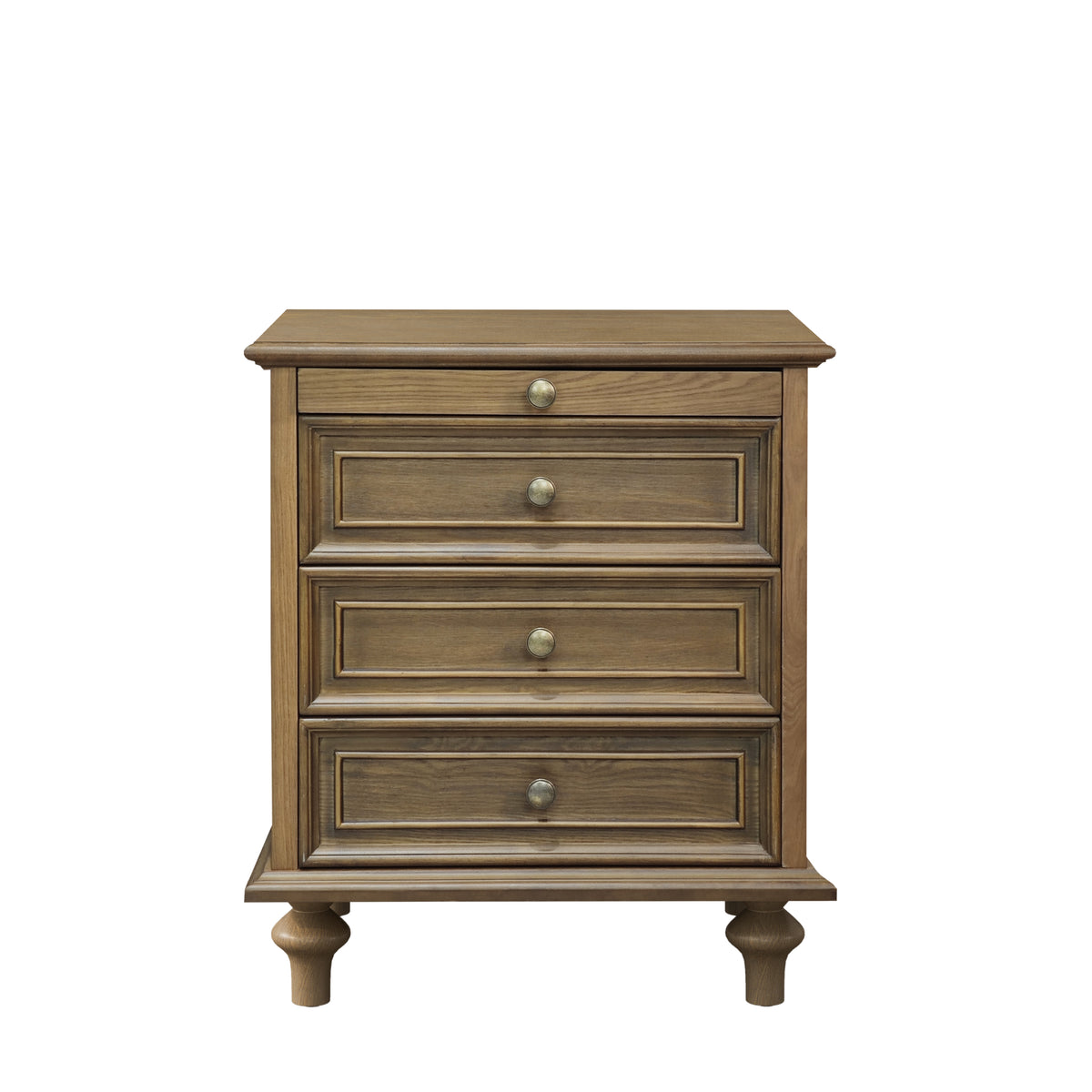 Farmhouse Nightstand with 4 Drawers and Hidden Pull-Out Shelf, Light Brown