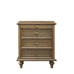 Farmhouse Nightstand with 4 Drawers and Hidden Pull-Out Shelf, Light Brown