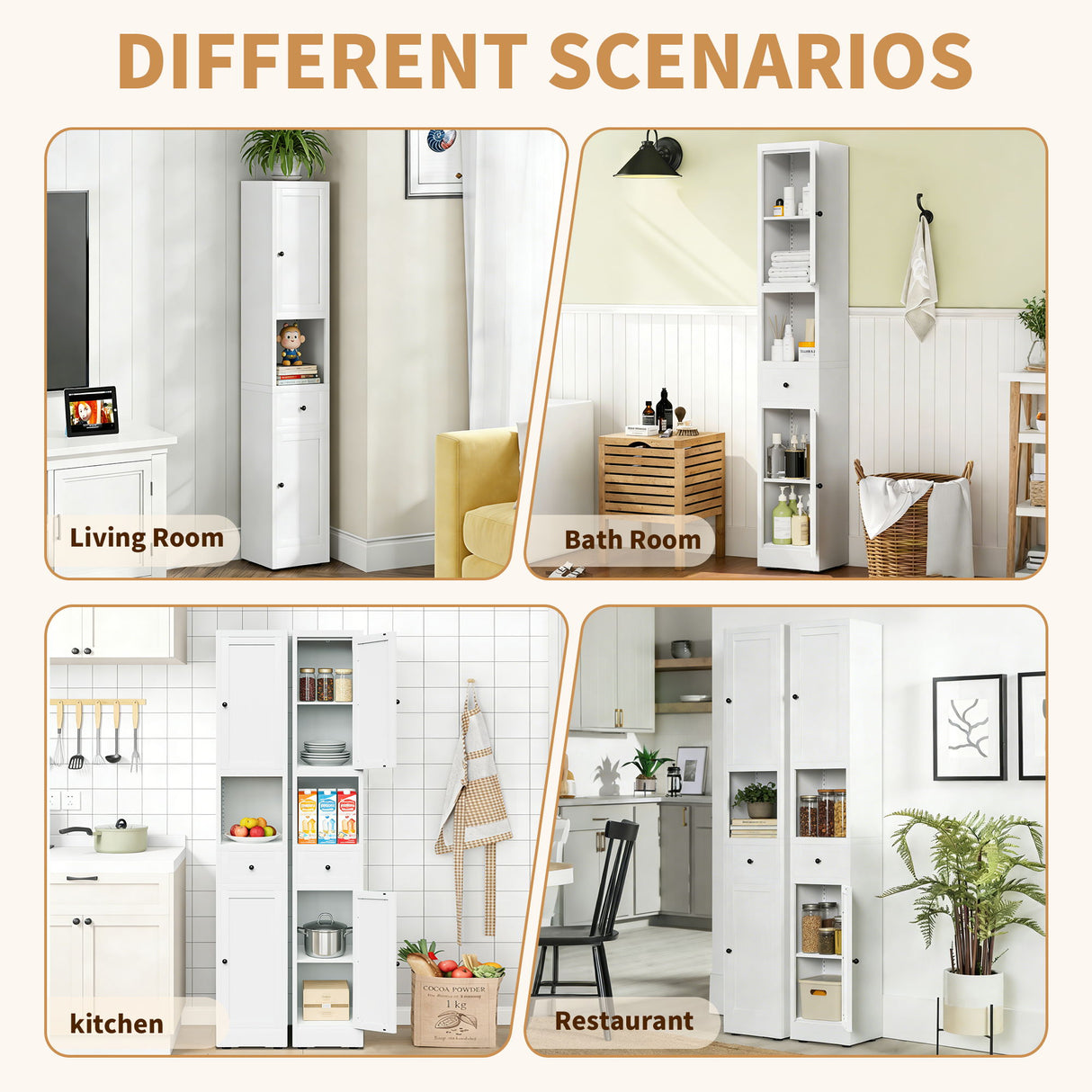 Tall Narrow Bathroom Cabinet With 5-Tier Storage, Adjustable Shelves, Freestanding - White
