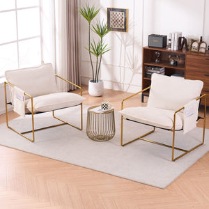 Upholstered Hanging Armchair With Arm Pocketsmetal Frame (Set of 2), Plated Craftsmanship, Crushed Foam Cushions And Skin-Friendly Woven Fabric For Living Room And Bedroom