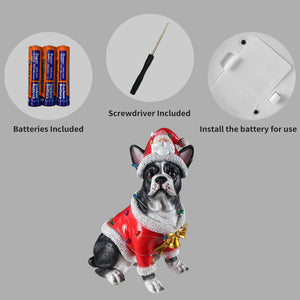 Christmas French Bulldog Statue, Holiday Dog Figurine in Santa Outfit