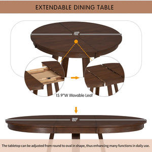 Dining Set With Leaf Round Table And 4 Upholstered Chairs