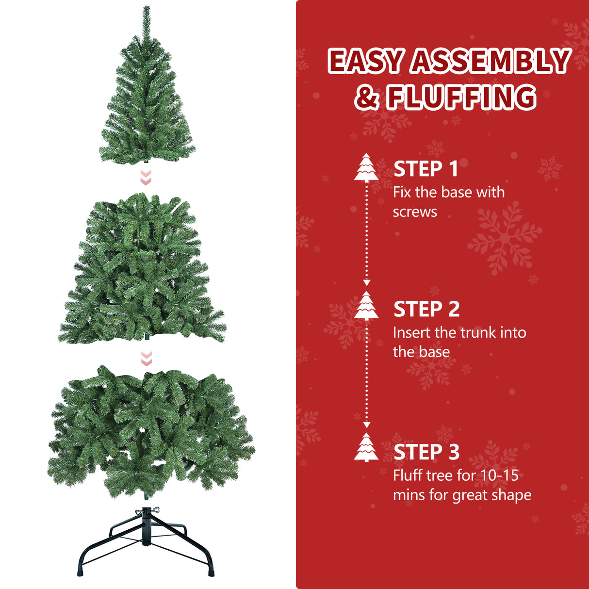 7FT Artificial Christmas Tree with 774 PVC Tips, Hinged Structure & Metal Stand – Full