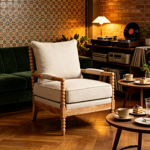 Rubber Wood Accent Chair with High-Density Sponge Cushion