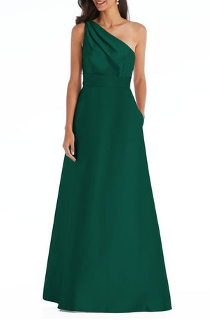 Alfred Sung One-Shoulder A-Line Gown in Hunter, Size 14
