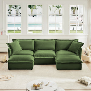 Slipcovered U Shape Sectional Deep Seat Sofa