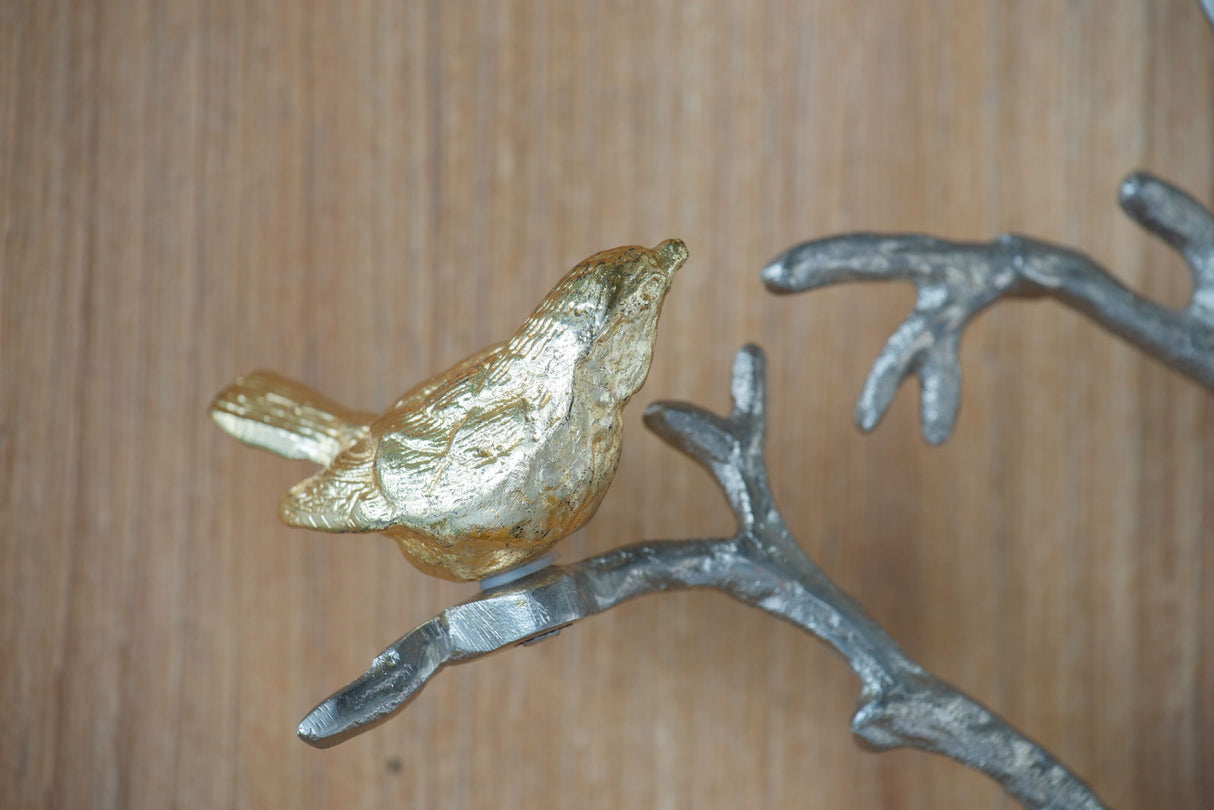 Metal Branch Wall Sculptures With Bird Accents (Set of 2) - Silver Multi