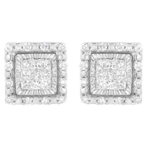 10K White Gold 1/2 cttw Invisible Set Princess-Cut Diamond Square Stud Earring (I-J Color, I1-I2 Clarity)